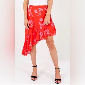 Honey Belle Asymmetrical Red Floral Skirt Size M New Without Tags